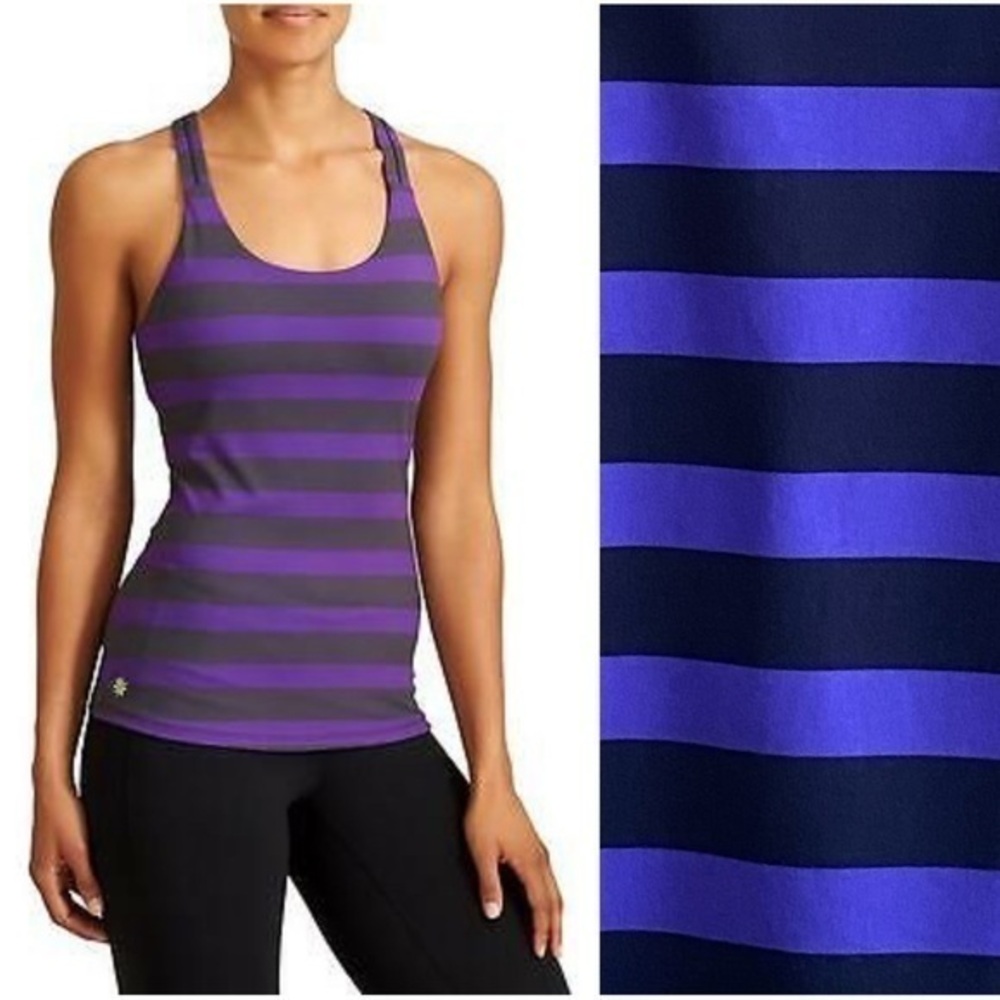 Athleta Optimism Tank Bold Stripe Top Purple Stripe Medium - Picture 1 of 15